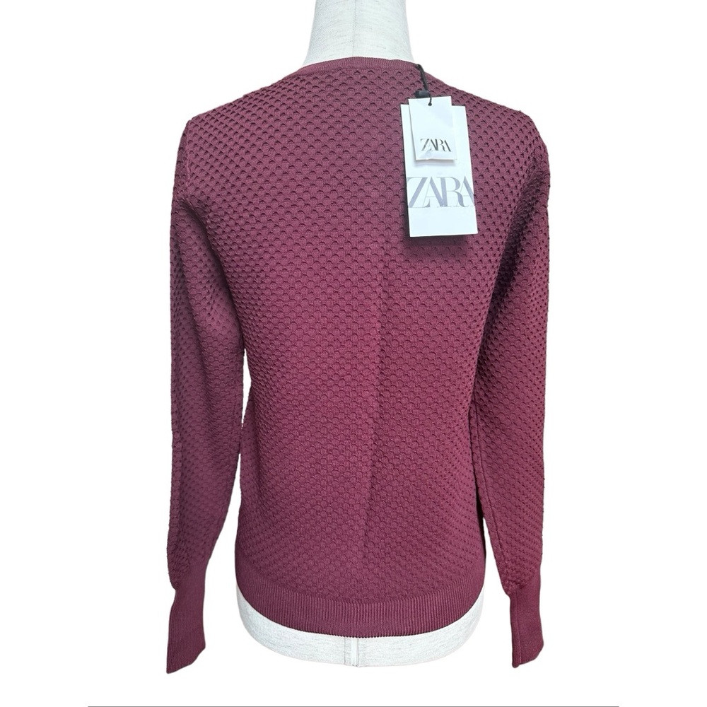 Zara Burgundy Knit Jewel Rhinestones Buttons Textured Cardigan, NWT, M - Picture 14 of 14